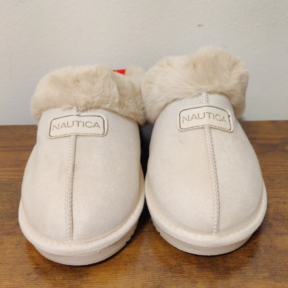 Nautica Beige Plush Slippers